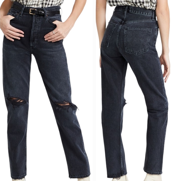AGOLDE 90's Pinch Waist Straight Leg Jeans in Howl, Washed Black, Distressed - Picture 2 of 16
